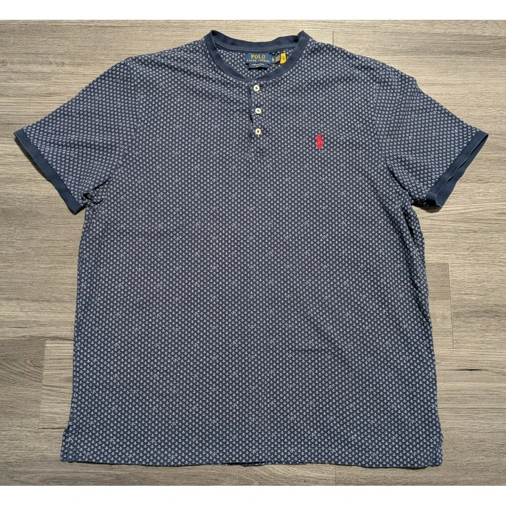 Polo Ralph‎ Lauren Men's Navy Blue Anchor Featherweight Mesh Henley Size XL